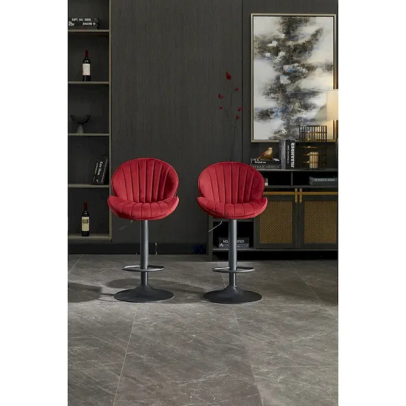 Adjustable Swivel Bar Stools Set of 2, Counter Height Bar Chairs with Back, Velvet Armless Dining Chair with Footrest
