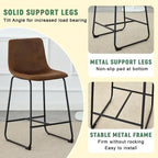 PU Leather Bar Stools Set of 2, Counter Height Bar Stools with Back and Footrest, Kitchens Island Chair with Metal Legs