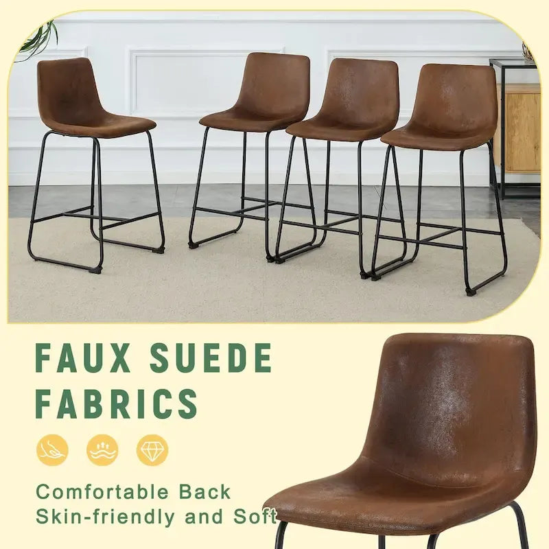 PU Leather Bar Stools Set of 2, Counter Height Bar Stools with Back and Footrest, Kitchens Island Chair with Metal Legs