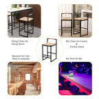 Hand Weave Bar Stools Set of 2, Counter Height Bar Stools with Metal Support Legs, Kitchen Island Stools with Back and Footrest