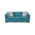 Viena Sofa with 2 Accent Throw Pillows, Teal Blue Faux Velvet 94 Inch
