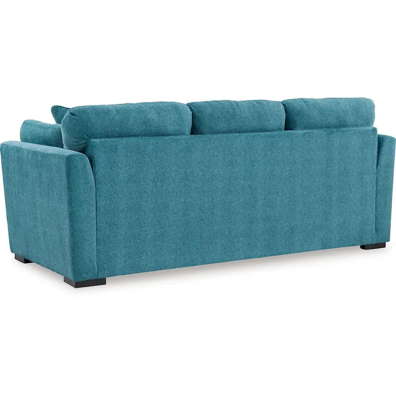 Viena Sofa with 2 Accent Throw Pillows, Teal Blue Faux Velvet 94 Inch