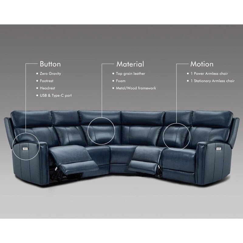 104 W Genuine Leather Power Sectional with Recliner Sofa Set with 3 Colors,Zero Gravity and 1 power armlesschair