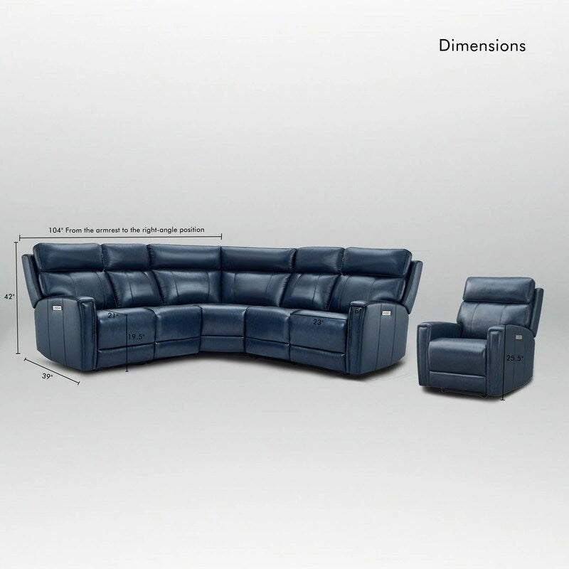 104 W Genuine Leather Power Sectional with Recliner Sofa Set with 3 Colors,Zero Gravity and 1 power armlesschair