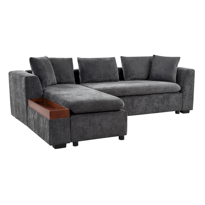 Chenille Upholstered Cloud Sofa L-Shaped Couch with Chaise Lounge & Storage