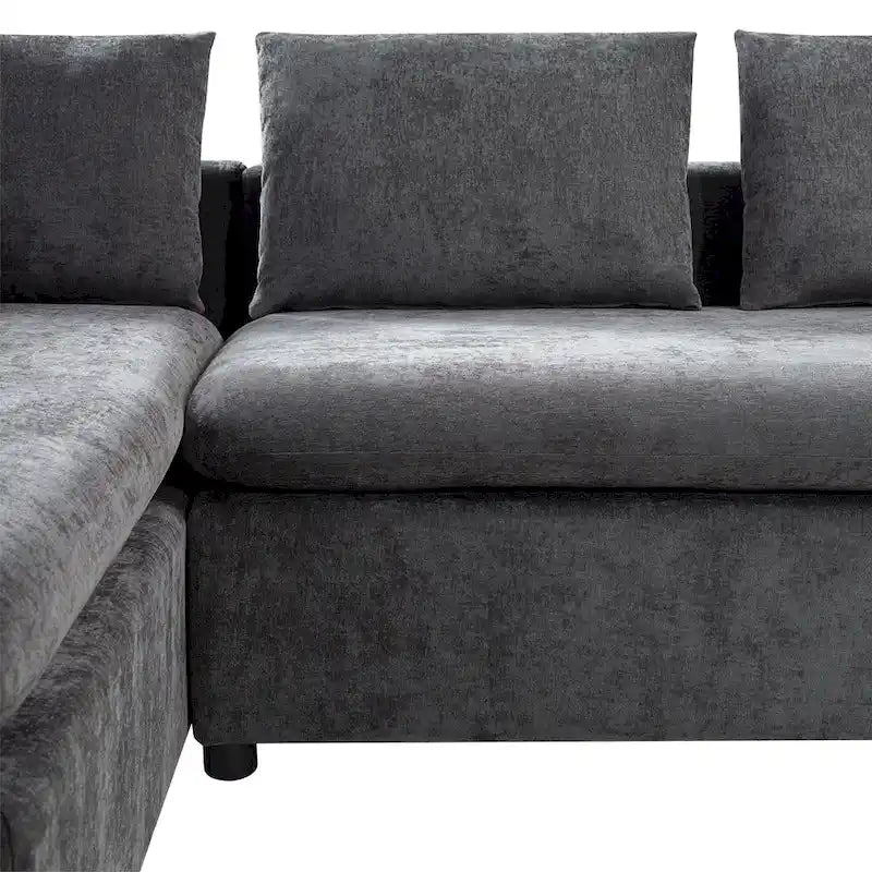 Chenille Upholstered Cloud Sofa L-Shaped Couch with Chaise Lounge & Storage