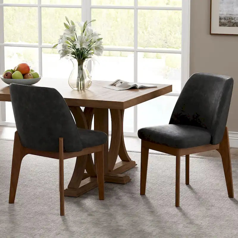 set of 2 upholstered side chairs with wooden legs, suitable for kitchen, dining room and office