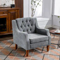 Linen Upholstered Accent Chair with Solid Wood Legs,Mid-Century Modern Single Lounge Sofa Chair for Living Room and Bedroom