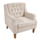 Linen Upholstered Accent Chair with Solid Wood Legs,Mid-Century Modern Single Lounge Sofa Chair for Living Room and Bedroom