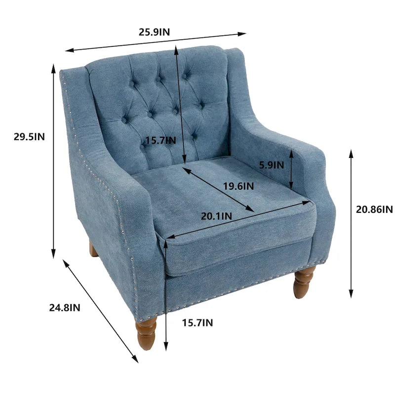 Linen Upholstered Accent Chair with Solid Wood Legs,Mid-Century Modern Single Lounge Sofa Chair for Living Room and Bedroom