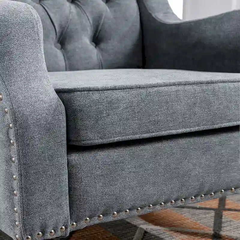 Linen Upholstered Accent Chair with Solid Wood Legs,Mid-Century Modern Single Lounge Sofa Chair for Living Room and Bedroom