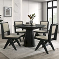 Evrena Modern 5-Piece Black Solid Wood 48-inch Round Dining Set