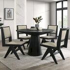 Evrena Modern 5-Piece Black Solid Wood 48-inch Round Dining Set