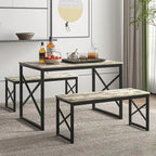 44.3 Dining Table with Benches Kitchen Table set for 4 Rectangular Dining Room Table Set with 2 Metal Wood Benches