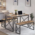 44.3 Dining Table with Benches Kitchen Table set for 4 Rectangular Dining Room Table Set with 2 Metal Wood Benches