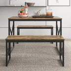 44.3 Dining Table with Benches Kitchen Table set for 4 Rectangular Dining Room Table Set with 2 Metal Wood Benches