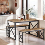 44.3 Dining Table with Benches Kitchen Table set for 4 Rectangular Dining Room Table Set with 2 Metal Wood Benches