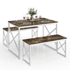 44.3 Dining Table with Benches Kitchen Table set for 4 Rectangular Dining Room Table Set with 2 Metal Wood Benches