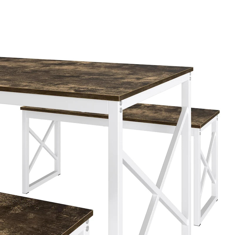 44.3 Dining Table with Benches Kitchen Table set for 4 Rectangular Dining Room Table Set with 2 Metal Wood Benches