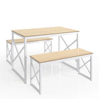 44.3 Dining Table with Benches Kitchen Table set for 4 Rectangular Dining Room Table Set with 2 Metal Wood Benches