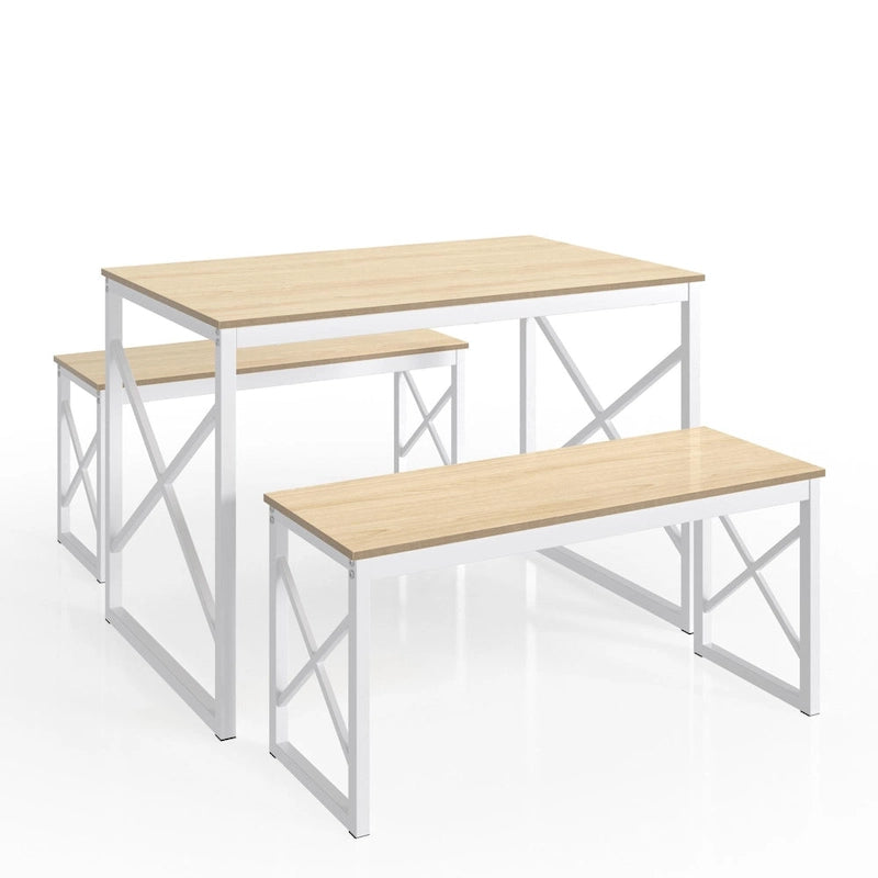44.3 Dining Table with Benches Kitchen Table set for 4 Rectangular Dining Room Table Set with 2 Metal Wood Benches