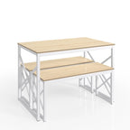 44.3 Dining Table with Benches Kitchen Table set for 4 Rectangular Dining Room Table Set with 2 Metal Wood Benches