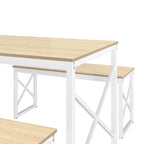 44.3 Dining Table with Benches Kitchen Table set for 4 Rectangular Dining Room Table Set with 2 Metal Wood Benches