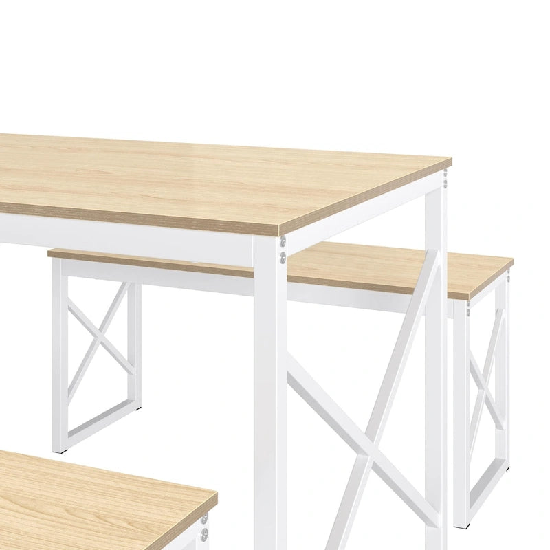44.3 Dining Table with Benches Kitchen Table set for 4 Rectangular Dining Room Table Set with 2 Metal Wood Benches