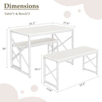 44.3 Dining Table with Benches Kitchen Table set for 4 Rectangular Dining Room Table Set with 2 Metal Wood Benches