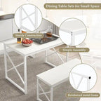 44.3 Dining Table with Benches Kitchen Table set for 4 Rectangular Dining Room Table Set with 2 Metal Wood Benches