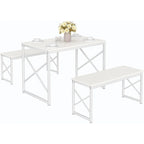 44.3 Dining Table with Benches Kitchen Table set for 4 Rectangular Dining Room Table Set with 2 Metal Wood Benches