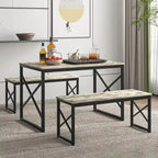 44.3 Dining Table with Benches Kitchen Table set for 4 Rectangular Dining Room Table Set with 2 Metal Wood Benches