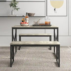 44.3 Dining Table with Benches Kitchen Table set for 4 Rectangular Dining Room Table Set with 2 Metal Wood Benches