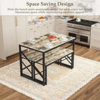 44.3 Dining Table with Benches Kitchen Table set for 4 Rectangular Dining Room Table Set with 2 Metal Wood Benches