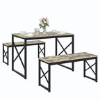 44.3 Dining Table with Benches Kitchen Table set for 4 Rectangular Dining Room Table Set with 2 Metal Wood Benches