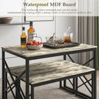 44.3 Dining Table with Benches Kitchen Table set for 4 Rectangular Dining Room Table Set with 2 Metal Wood Benches
