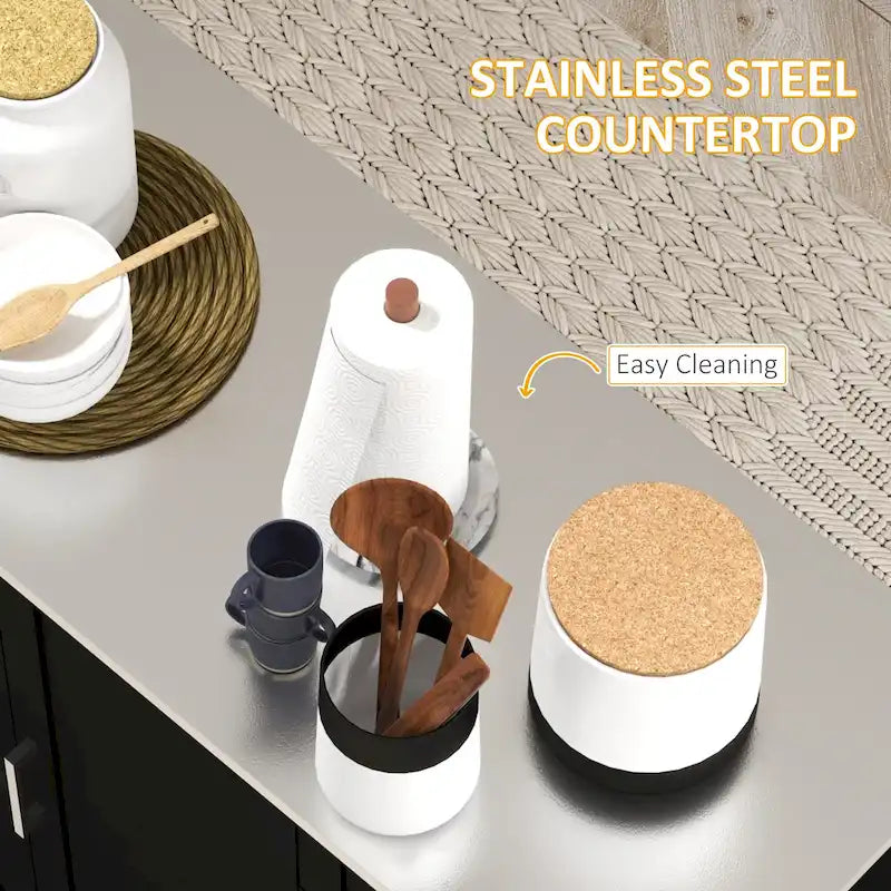 Rolling Kitchen Island Cart - Stainless Steel Top - 41.75W - with Storage
