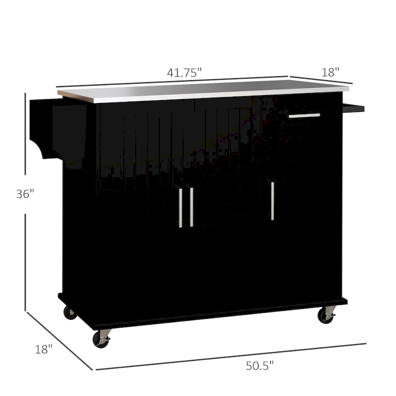 Rolling Kitchen Island Cart - Stainless Steel Top - 41.75W - with Storage
