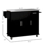 Rolling Kitchen Island Cart - Stainless Steel Top - 41.75W - with Storage