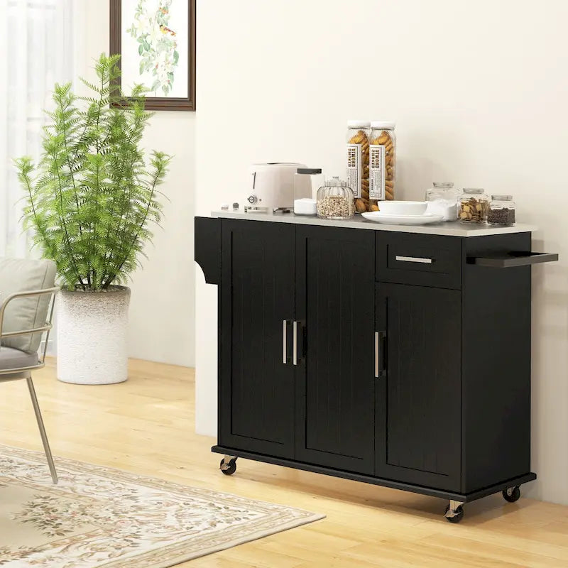 Rolling Kitchen Island Cart - Stainless Steel Top - 41.75W - with Storage