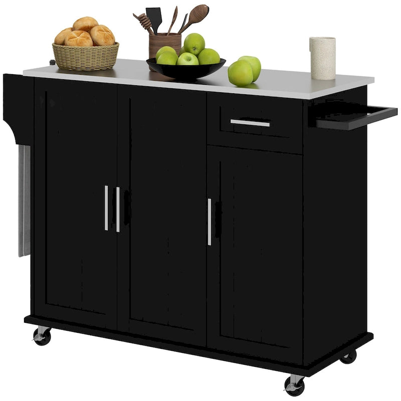 Rolling Kitchen Island Cart - Stainless Steel Top - 41.75W - with Storage