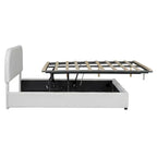 Lift Up Storage Platform Bed Frame, Teddy Fleece Low Profile Bed Hydraulic Storage System, Curved Headboard, Wood Panel Bed