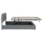 Lift Up Storage Platform Bed Frame, Teddy Fleece Low Profile Bed Hydraulic Storage System, Curved Headboard, Wood Panel Bed