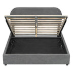 Lift Up Storage Platform Bed Frame, Teddy Fleece Low Profile Bed Hydraulic Storage System, Curved Headboard, Wood Panel Bed