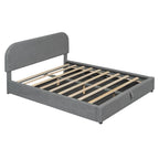 Lift Up Storage Platform Bed Frame, Teddy Fleece Low Profile Bed Hydraulic Storage System, Curved Headboard, Wood Panel Bed