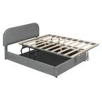 Lift Up Storage Platform Bed Frame, Teddy Fleece Low Profile Bed Hydraulic Storage System, Curved Headboard, Wood Panel Bed