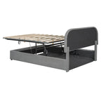 Lift Up Storage Platform Bed Frame, Teddy Fleece Low Profile Bed Hydraulic Storage System, Curved Headboard, Wood Panel Bed