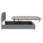 Lift Up Storage Platform Bed Frame, Teddy Fleece Low Profile Bed Hydraulic Storage System, Curved Headboard, Wood Panel Bed