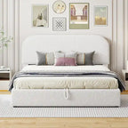 Lift Up Storage Platform Bed Frame, Teddy Fleece Low Profile Bed Hydraulic Storage System, Curved Headboard, Wood Panel Bed