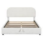Lift Up Storage Platform Bed Frame, Teddy Fleece Low Profile Bed Hydraulic Storage System, Curved Headboard, Wood Panel Bed